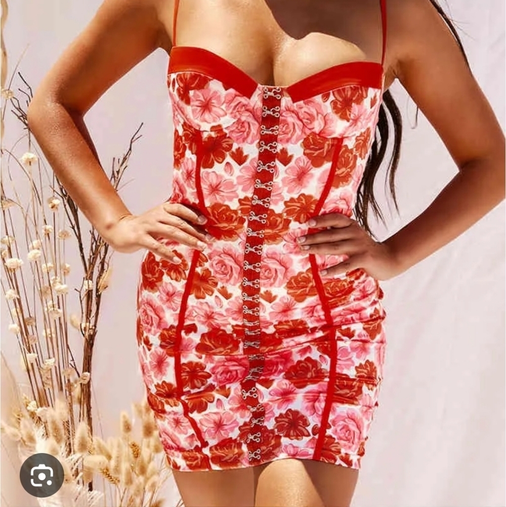 Floral Red & Pink Dress Spaghetti Strap Dress - Size Small Like New